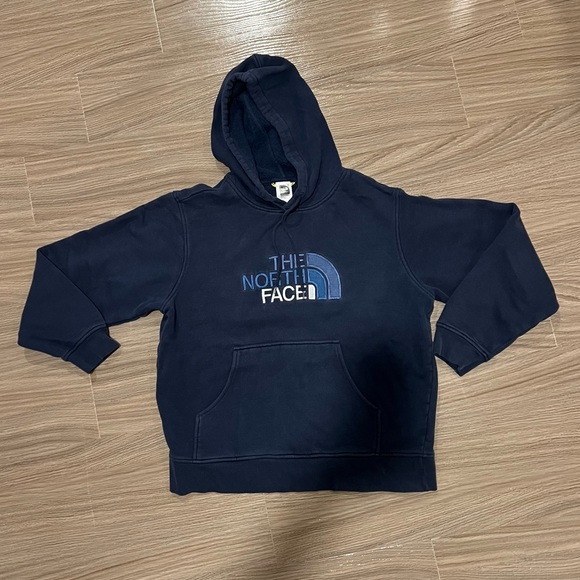 The North Face Sweatshirt Hoodie Mens Medium Blue Embroidered Logo Pocket - Picture 1 of 4